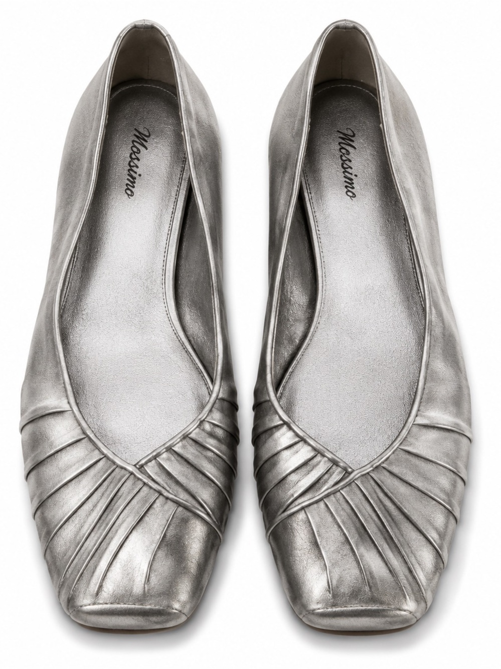 Metallic Silver Pleated Women's Ballet Flats